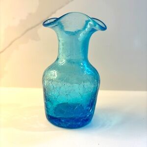 Vintage Hand Blown Cracked Glass Bud Vase Hand Blown